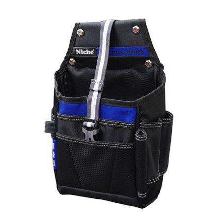 Wholesale Small Opened Tool Bag, Multiple Carry Ways - Electricians Carpenters Plumbers Easy Access Working Pouch Tools Holder Waist Belt Bag with a Safety strap, Leg strap, Multiple sleeves and slots for tool holder.